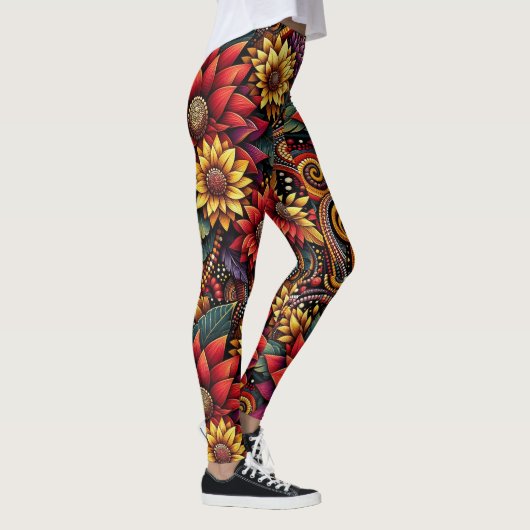 Flame Lily Geïnspireerd Levendig en Vet Leggings (Rechts)