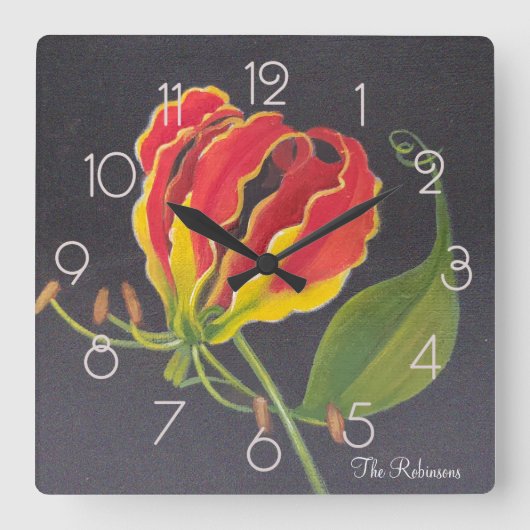 Flame Lily Vierkante Klok (Voorkant)