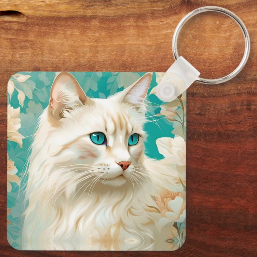 Flame Lynx Point Siamese portretkunst Sleutelhanger (Achterkant)