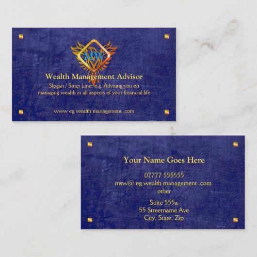 Flame Phoenix, blauw lederen blik, welverdiende ad Visitekaartje (Voorkant / Achterkant)