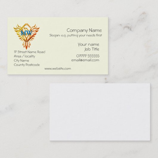Flame Phoenix Rising logo met uw initialen Visitekaartje (Voorkant / Achterkant)