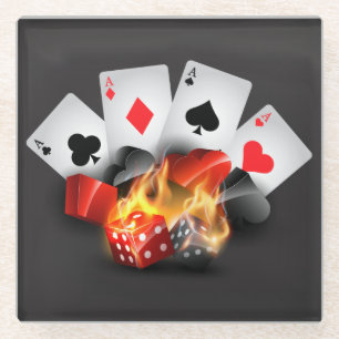 Flame Poker Casino Black Glazen Onderzetter
