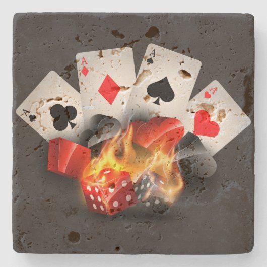 Flame Poker Casino Black Stenen Onderzetter (Voorkant)