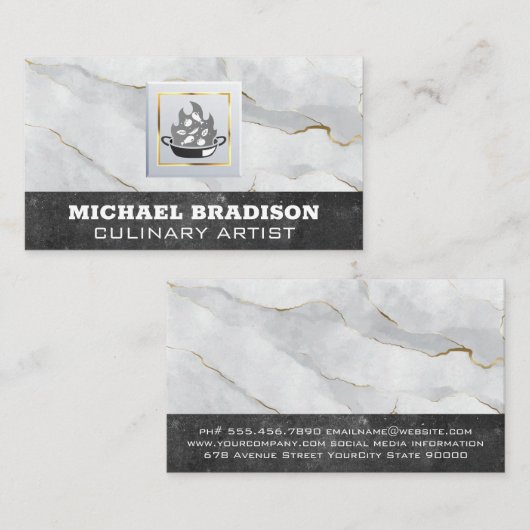 Flame Pot Logo | Marmer Visitekaartje (Voorkant / Achterkant)