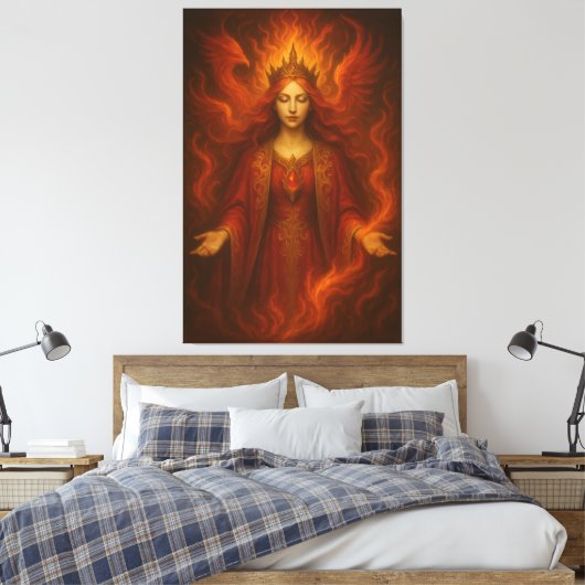 Flame Queen of Eternal Fire – Fire Goddess with Cr Canvas Afdruk (Insitu (Slaapkamer))