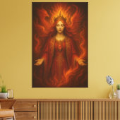 Flame Queen of Eternal Fire – Fire Goddess with Cr Canvas Afdruk (Insitu (Woonkamer))