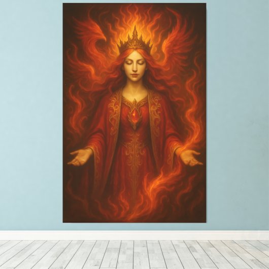 Flame Queen of Eternal Fire – Fire Goddess with Cr Canvas Afdruk (Insitu (Houten vloer))