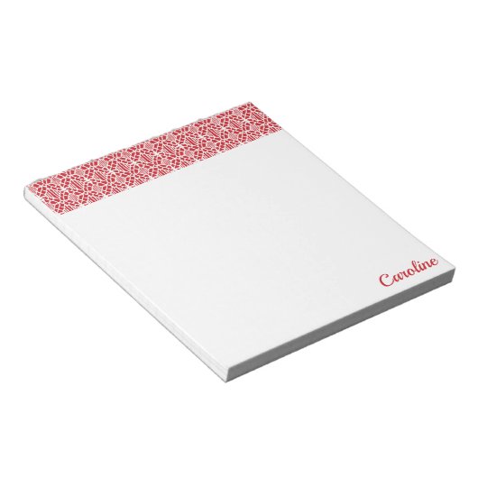 Flame Scarlett met White Crochet Lace Pattern Notitieblok (Schuin)