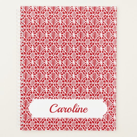 Flame Scarlett met White Crochet Lace Pattern Planner (Voorkant)