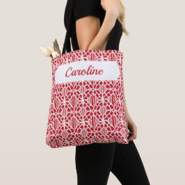 Flame Scarlett met White Crochet Lace Pattern Tote Bag