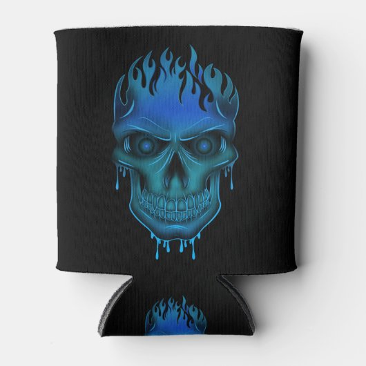 Flame Skull - Blauw Blikjeskoeler (Voorkant)