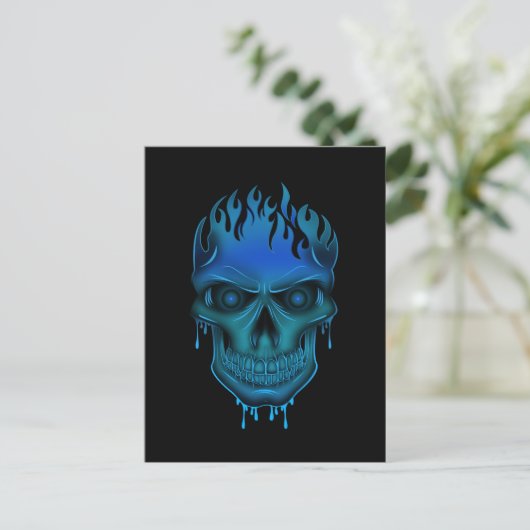 Flame Skull - Blauw Briefkaart (Staand voorkant)