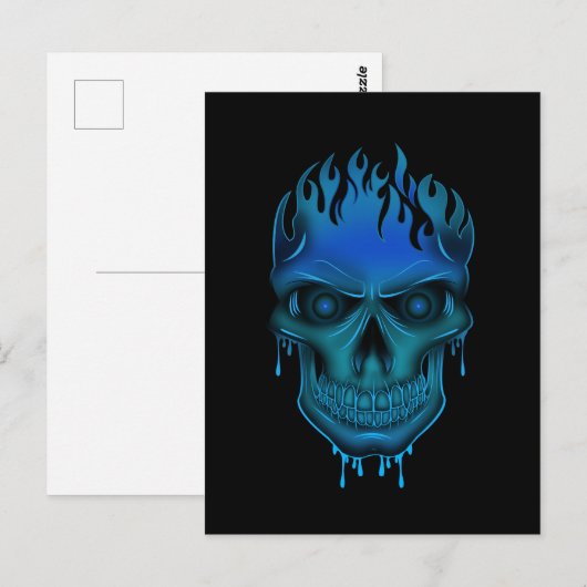 Flame Skull - Blauw Briefkaart (Voorkant / Achterkant)