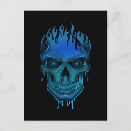 Flame Skull - Blauw Briefkaart (Voorkant)