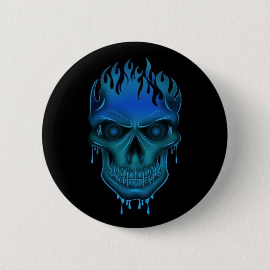 Flame Skull - Blauw Ronde Button 5,7 Cm (Voorkant)