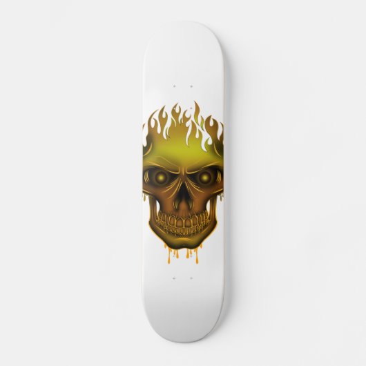 Flame Skull - Gold Skateboard (Voorkant)
