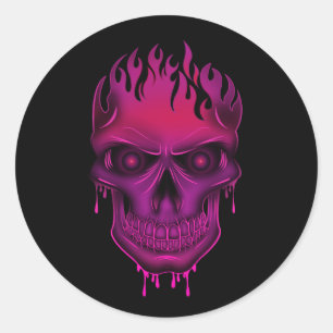 Flame Skull - Hot Pink Ronde Sticker