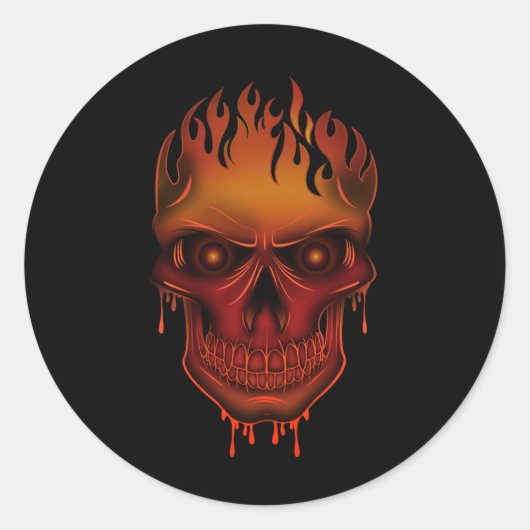 Flame Skull Ronde Sticker (Voorkant)