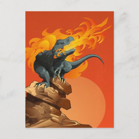 Flame Throwing Dinosaur Art van Michael Grills Briefkaart (Voorkant)
