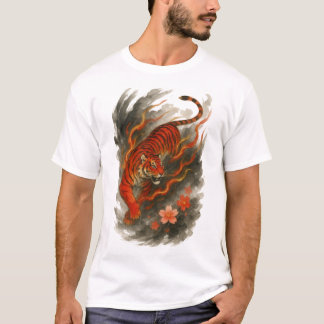 【Flame Tiger Japanese Ink Art Men’s T-Shirt】 T-shirt
