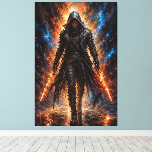 Flamebound Assassine | Fantasie Canvasprint Canvas Afdruk (Insitu (Houten vloer))