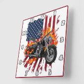 Flamed bike onder Amerikaanse vlag Vierkante Klok (Hoek)