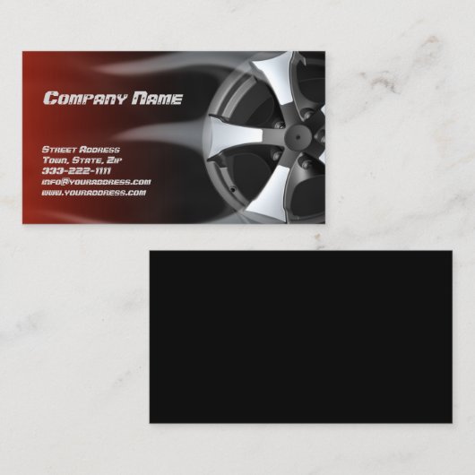 Flamed Tyre Rim Auto Repair Service Rode Kaart Visitekaartje (Voorkant / Achterkant)
