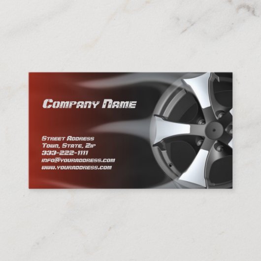 Flamed Tyre Rim Auto Repair Service Rode Kaart Visitekaartje (Voorkant)