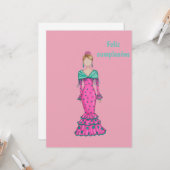 Flamenca traje rosa con lunares verdes kaart (Voorkant / Achterkant in situ)