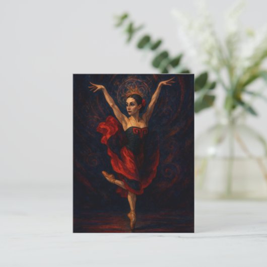 Flamenco Ballerina Red Dress Dance Art Postcard Briefkaart (Staand voorkant)