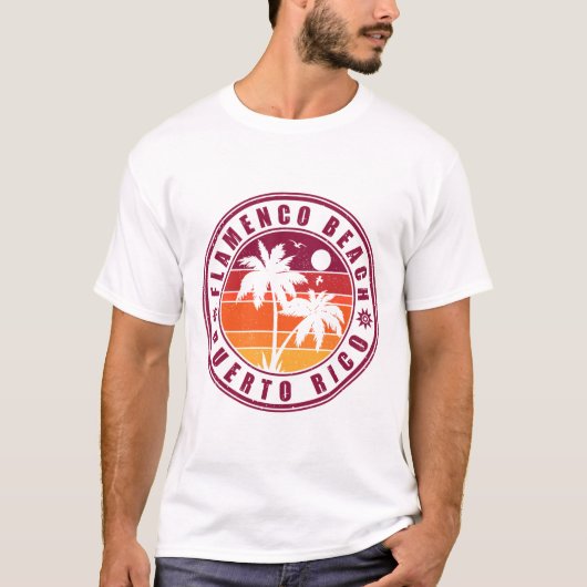 Flamenco Beach Puerto Rico Retro Sunset Souvenir T-shirt (Voorkant)