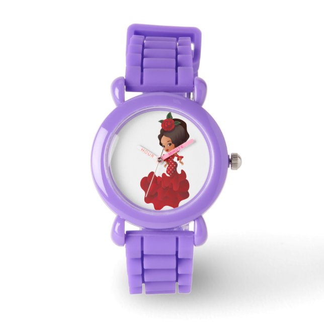 Flamenco cartoon chibi kawaii meisje horloge (Voorkant)
