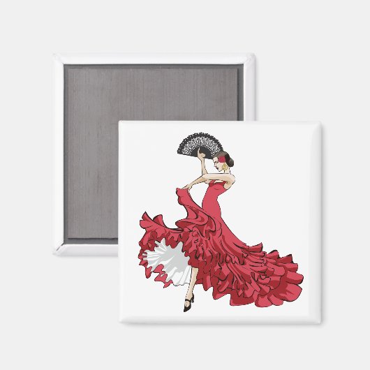 Flamenco Dancer Magnet in Red Dress (Voorkant / Achterkant)