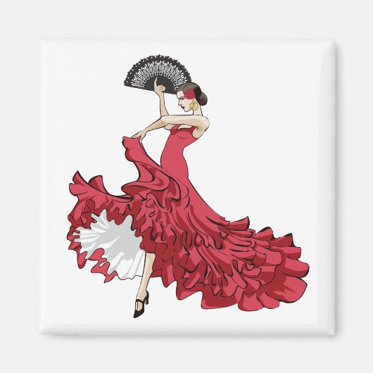 Flamenco Dancer Magnet in Red Dress (Voorkant)