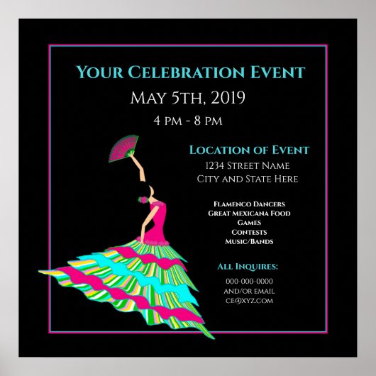 Flamenco Dancer Poster Geïsoleerd zwart, jouw info (Voorkant)
