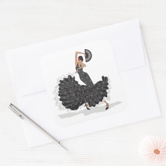 Flamenco Dancer — Specificaties Vierkante Sticker (Envelop)