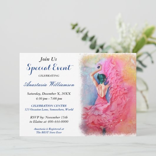 FLAMENCO DANCING ARTITY EVENT INVITE KAART (Staand voorkant)