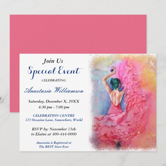 FLAMENCO DANCING ARTITY EVENT INVITE KAART (Voorkant / Achterkant)