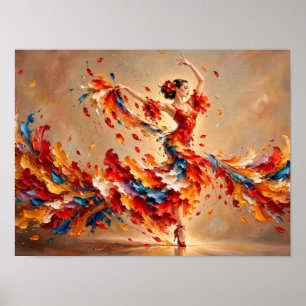 Flamenco Danser Herfstbladeren Kunst Poster