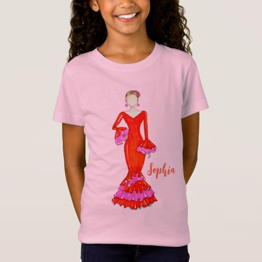 Flamenco danser met oranje jurk T-Shirt (Voorkant)