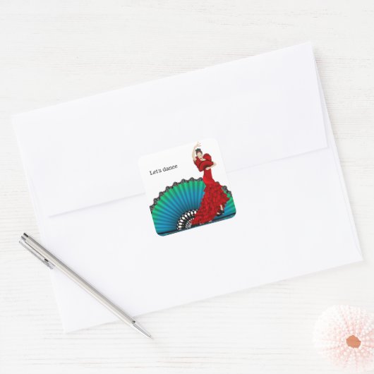 Flamenco danser vierkante sticker (Envelop)
