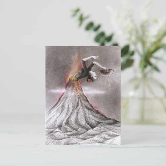 Flamenco danserende vulcano surrealistische potloo briefkaart (Staand voorkant)