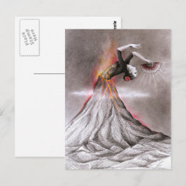 Flamenco danserende vulcano surrealistische potloo briefkaart