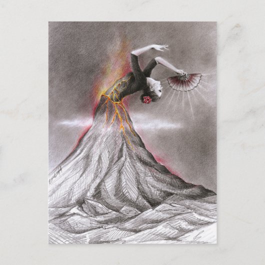 Flamenco danserende vulcano surrealistische potloo briefkaart (Voorkant)