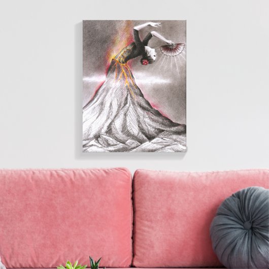 Flamenco danserende vulcano surrealistische potloo canvas afdruk (Insitu (Woonkamer))