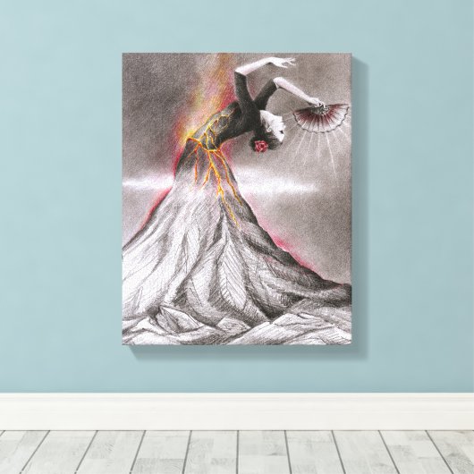 Flamenco danserende vulcano surrealistische potloo canvas afdruk (Insitu (Houten vloer))
