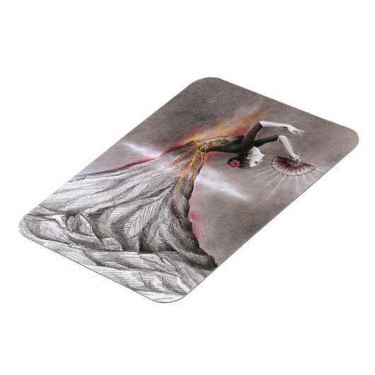 Flamenco danserende vulcano surrealistische potloo magneet (Linkerzijde)