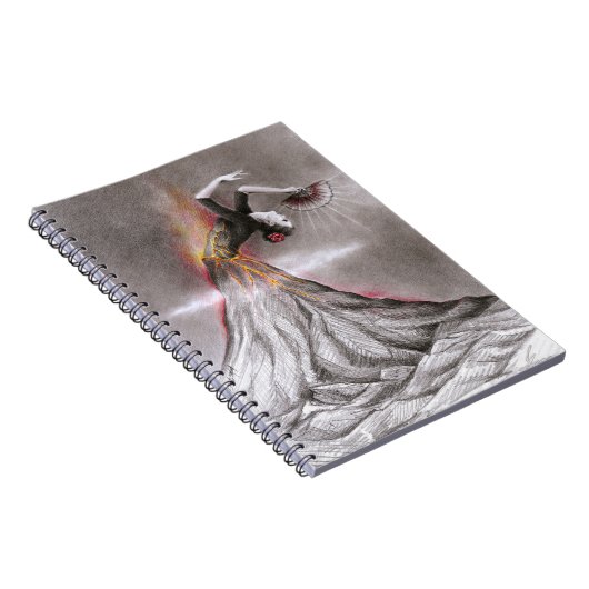 Flamenco danserende vulcano surrealistische potloo notitieboek (Rechterzijde)