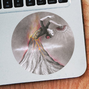 Flamenco danserende vulcano surrealistische potloo ronde sticker