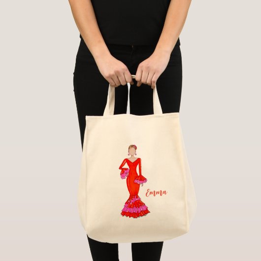 Flamenco danseres met oranje canvas tas (Voorkant (product))